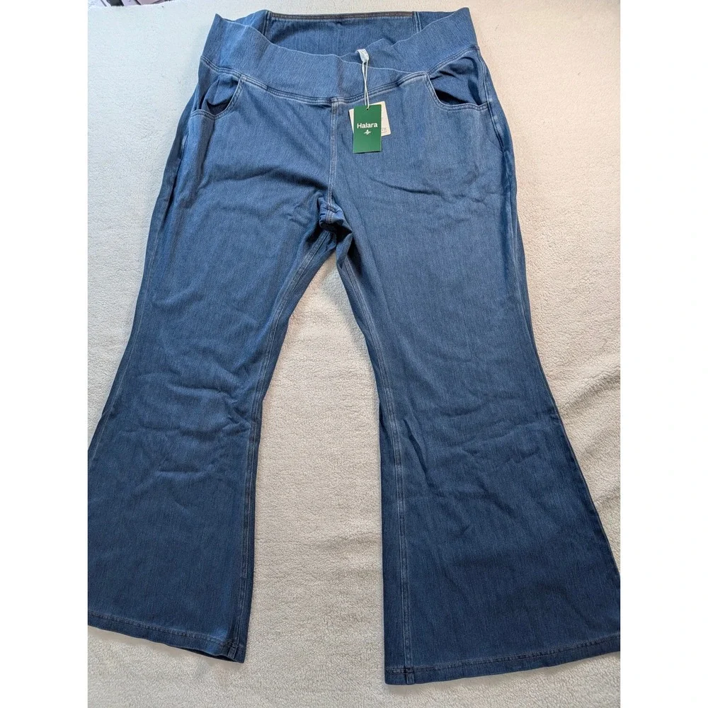 Halara Flex Denim High Waisted Crossover Flare Pants Blue Women 3X Regular NEW